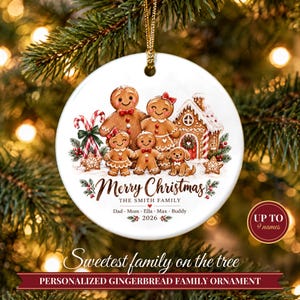 Gingerbread Family Ornament 2026, Personalized Christmas Ornament with Names and Pets, Custom Gingerbread Keepsake, Gift for Grandparents image 1