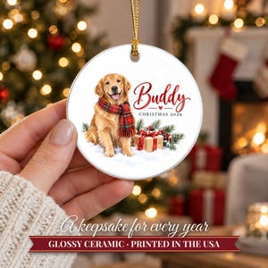 Adorno de Golden Retriever, Adorno navideño para perros con nombre, Regalo para amantes de los perros, Regalo para mamás de perros 2026, Recuerdo personalizado de cerámica para mascotas imagen 12