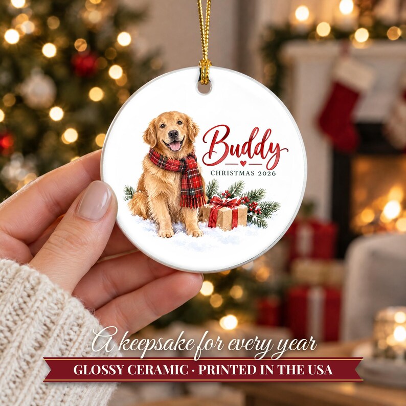 Adorno de Golden Retriever, Adorno navideño para perros con nombre, Regalo para amantes de los perros, Regalo para mamás de perros 2026, Recuerdo personalizado de cerámica para mascotas imagen 12