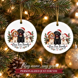 Dog Ornament 2026, Three Dogs in Santa Hats Christmas Ornament with Names, Dog Mom Gift, Dog Lover Gift, Multiple Pets Keepsake image 9