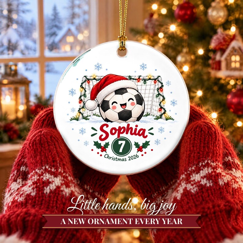 Soccer Ornament Christmas 2026, Soccer Player Gift for Boys Girls, Santa Hat Ball Custom Name Keepsake, Kids Sports Ceramic Tree Decor afbeelding 8
