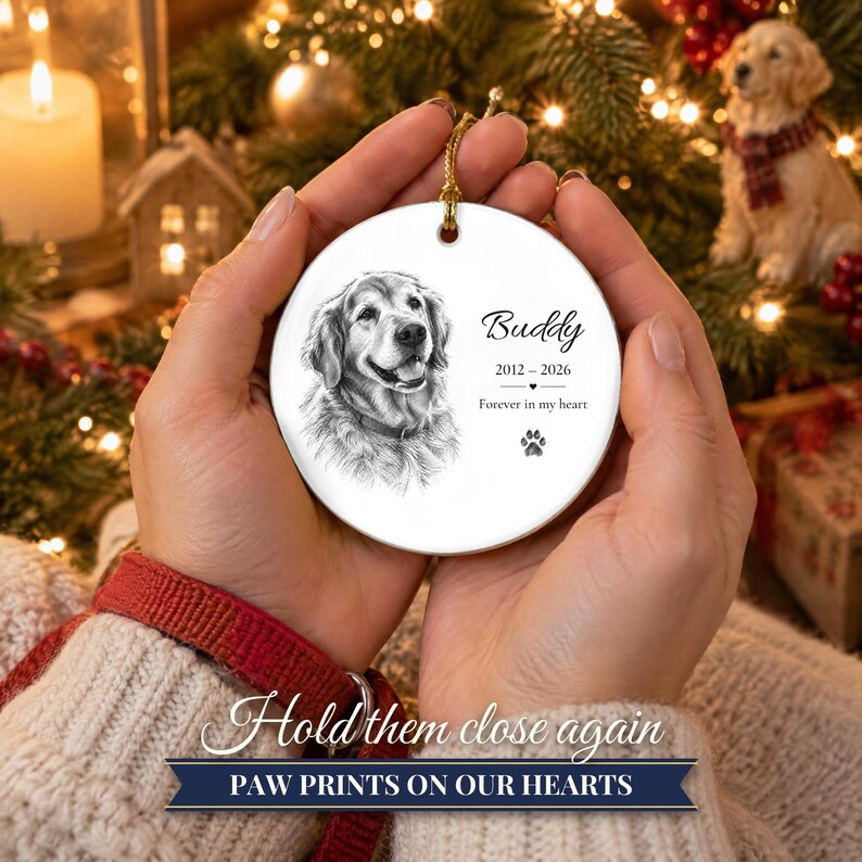 Personalized Pet Memorial Ornament from Photo, Custom Dog Portrait Sketch, Dog Memorial Gift, Pet Loss Gift, Dog Sympathy Keepsake image 7