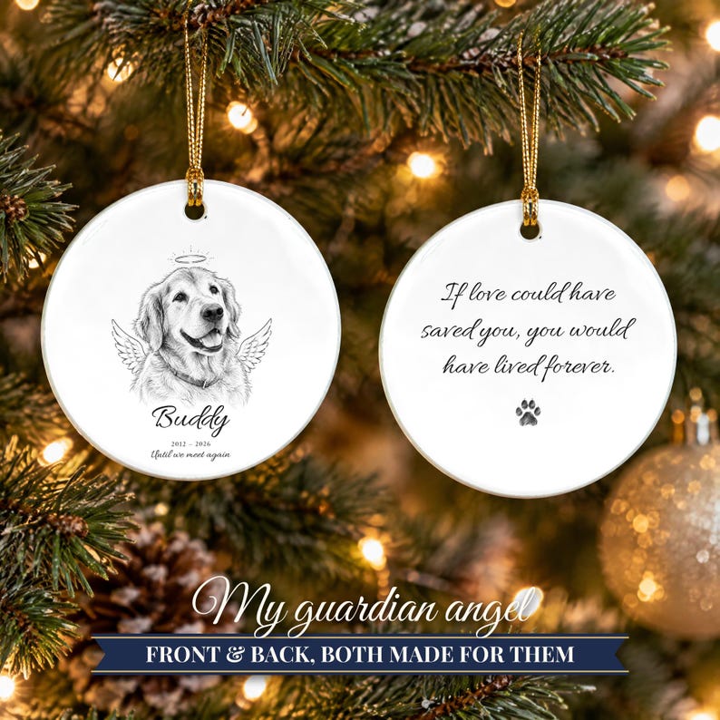 Adorno conmemorativo para mascotas de doble cara con alas de ángel, retrato personalizado de perro a partir de una foto, Puente Arcoíris, regalo para recordar a una mascota fallecida, regalo en memoria de un perro. imagen 11