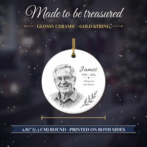 Double Sided Photo Memorial Christmas Ornament, Hand Drawn Portrait Sketch, In Loving Memory Keepsake, Loss of Loved One Gift image 9