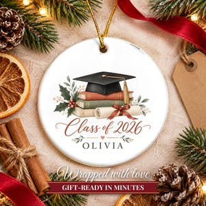Graduation Ornament Class of 2026, Graduate Christmas Ornament with Name, College Grad Gift, High School Graduation Keepsake image 10