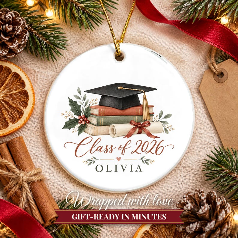 Graduation Ornament Class of 2026, Graduate Christmas Ornament with Name, College Grad Gift, High School Graduation Keepsake image 10