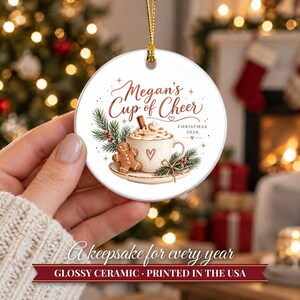 Coffee Lover Gift Christmas Ornament 2026, Latte Cup of Cheer Custom Name Keepsake, Gingerbread Cookie Barista Ceramic Tree Decor for Her image 12