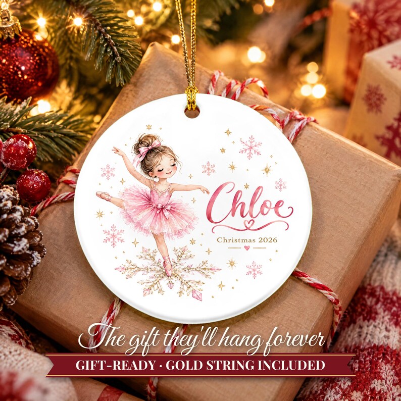 Ballerina Ornament Christmas 2026, Ballet Gift for Girls, Dancer Name Keepsake, Pink Tutu Snowflake Dance Recital Ceramic Tree Ornament image 11