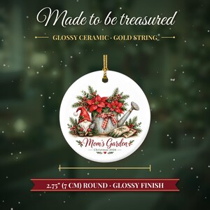 Gardener Gift Christmas Ornament 2026, Mom's Garden Custom Name Keepsake, Watering Can Poinsettia Gnome Ceramic Decor for Plant Lover image 5