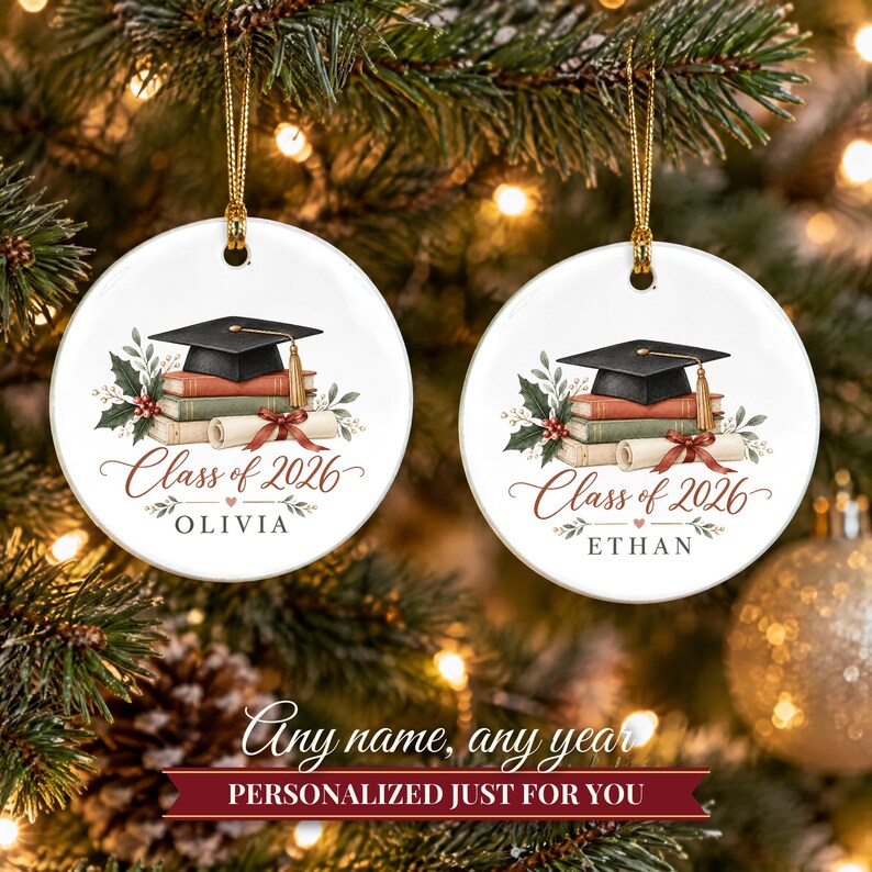 Graduation Ornament Class of 2026, Graduate Christmas Ornament with Name, College Grad Gift, High School Graduation Keepsake image 9
