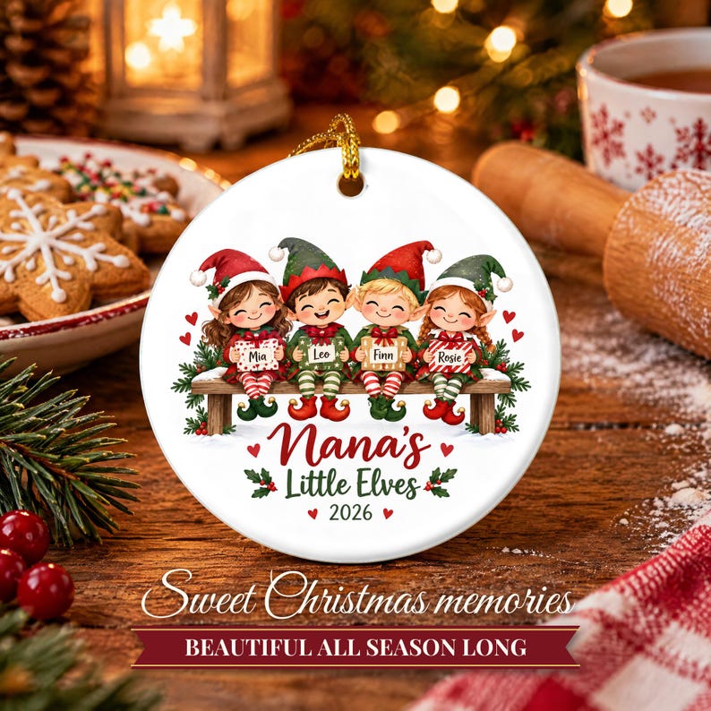 Grandkids Ornament 2026, Nana Christmas Ornament with Grandchildren Names, Cute Elves Keepsake, Gift for Grandma from Kids image 10