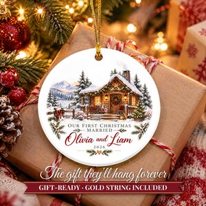 First Christmas Married Ornament 2026, Winter Cabin Mr and Mrs Keepsake, Newlywed Gift for Couple, Custom Wedding Ornament image 11