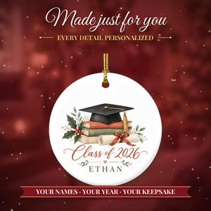 Graduation Ornament Class of 2026, Graduate Christmas Ornament with Name, College Grad Gift, High School Graduation Keepsake image 2