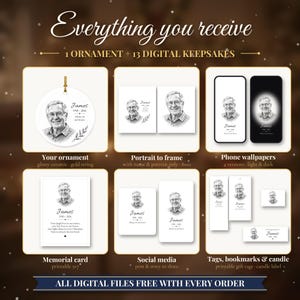 Double Sided Photo Memorial Christmas Ornament, Hand Drawn Portrait Sketch, In Loving Memory Keepsake, Loss of Loved One Gift image 4