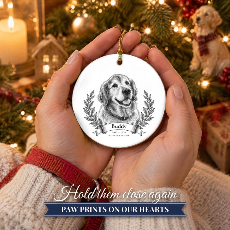2 Sided Dog Memorial Ornament from Photo, Vintage Pet Portrait, Forever Loved, Pet Loss Gift, Cat Memorial Gift, Remembrance Keepsake image 8
