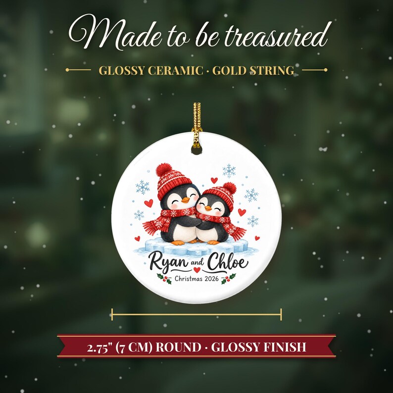 Couple Ornament 2026, Cute Penguin Christmas Ornament with Names, Gift for Couple, Our First Christmas Together Keepsake image 5