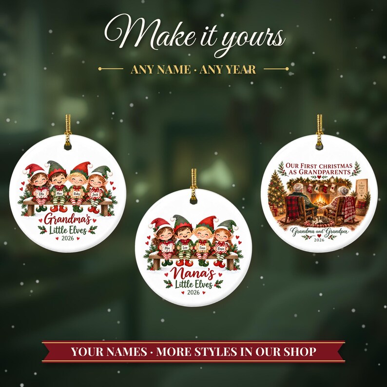 Grandkids Ornament 2026, Nana Christmas Ornament with Grandchildren Names, Cute Elves Keepsake, Gift for Grandma from Kids image 3