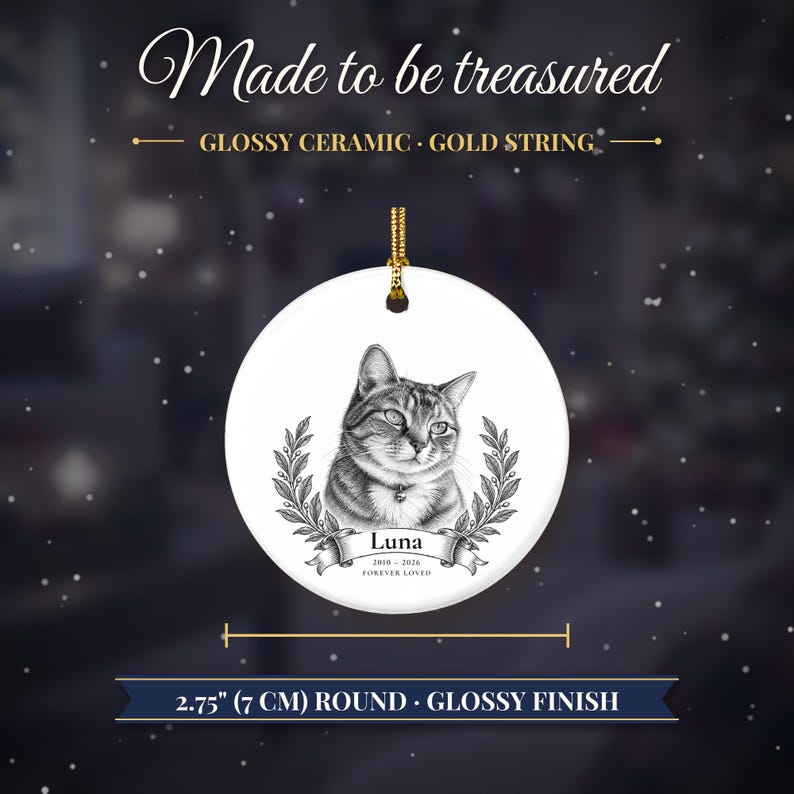 Custom Cat Memorial Ornament from Photo, Vintage Cat Portrait, Forever Loved, Pet Loss Gift, Cat Loss Gift, Cat Remembrance Keepsake image 8