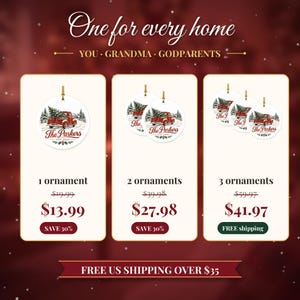 Red Truck Ornament Christmas 2026, Vintage Pickup Family Name Keepsake, Farmhouse Christmas Tree Decor, Est Year Custom Ceramic Gift image 7