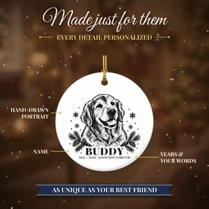 Personalized Dog Memorial Ornament from Photo, Custom Pet Portrait, Dog Mom Gift, Pet Loss Gift, Christmas Dog Remembrance Keepsake image 4