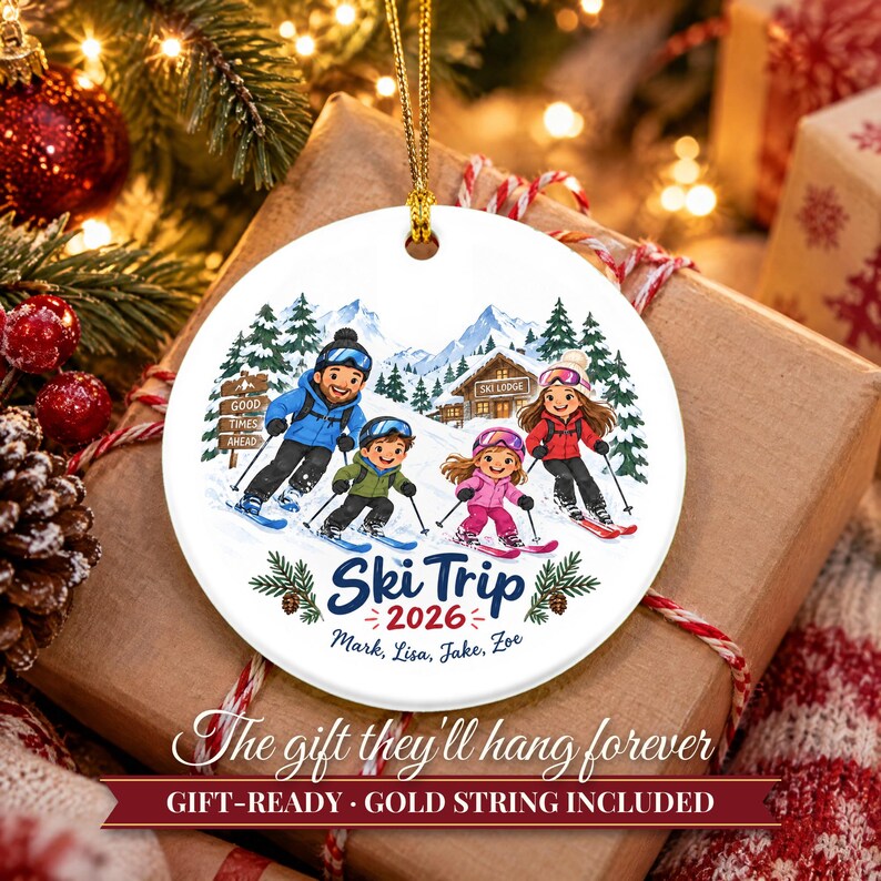 Ornement de Noël sur le thème du ski 2026, souvenir de vacances au ski en famille, décoration personnalisée avec nom pour chalet de montagne, cadeau pour skieur, ornement en céramique image 11