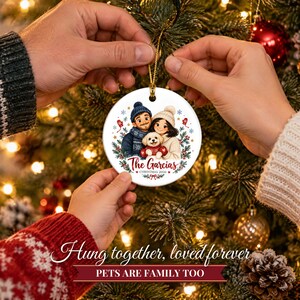 Family Christmas Ornament 2026 from Photo, 2 Sided Custom Cartoon Portrait with Pets and Names, Family of 4 5 6, Keepsake for Grandparents bild 15