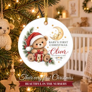 Baby's First Christmas Ornament 2026, Personalized Name Ornament with Teddy Bear, Newborn Keepsake, New Parents Gift, Baby's 1st Christmas image 9