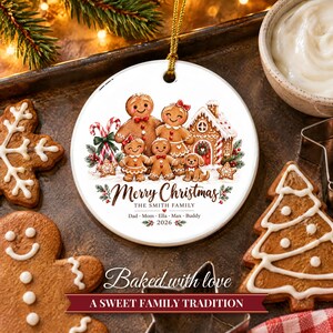 Gingerbread Family Ornament 2026, Personalized Christmas Ornament with Names and Pets, Custom Gingerbread Keepsake, Gift for Grandparents image 6