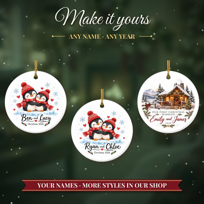 Couple Ornament 2026, Cute Penguin Christmas Ornament with Names, Gift for Couple, Our First Christmas Together Keepsake image 3