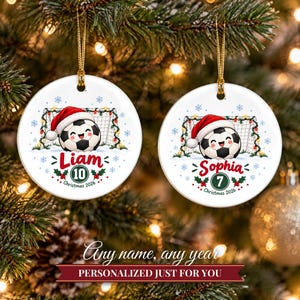 Soccer Ornament Christmas 2026, Soccer Player Gift for Boys Girls, Santa Hat Ball Custom Name Keepsake, Kids Sports Ceramic Tree Decor afbeelding 9
