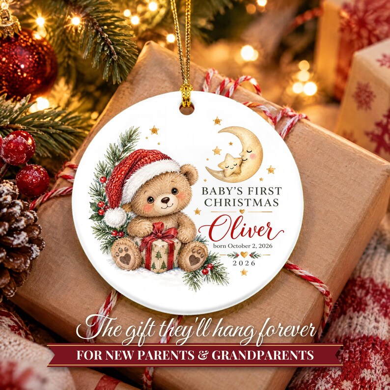 Baby's First Christmas Ornament 2026, Personalized Name Ornament with Teddy Bear, Newborn Keepsake, New Parents Gift, Baby's 1st Christmas image 11