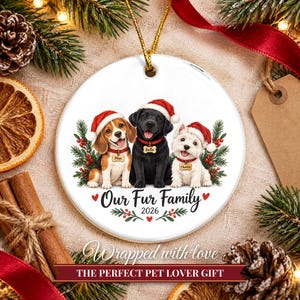 Dog Ornament 2026, Three Dogs in Santa Hats Christmas Ornament with Names, Dog Mom Gift, Dog Lover Gift, Multiple Pets Keepsake image 10