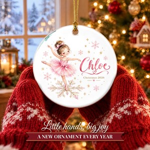 Ballerina Ornament Christmas 2026, Ballet Gift for Girls, Dancer Name Keepsake, Pink Tutu Snowflake Dance Recital Ceramic Tree Ornament image 8