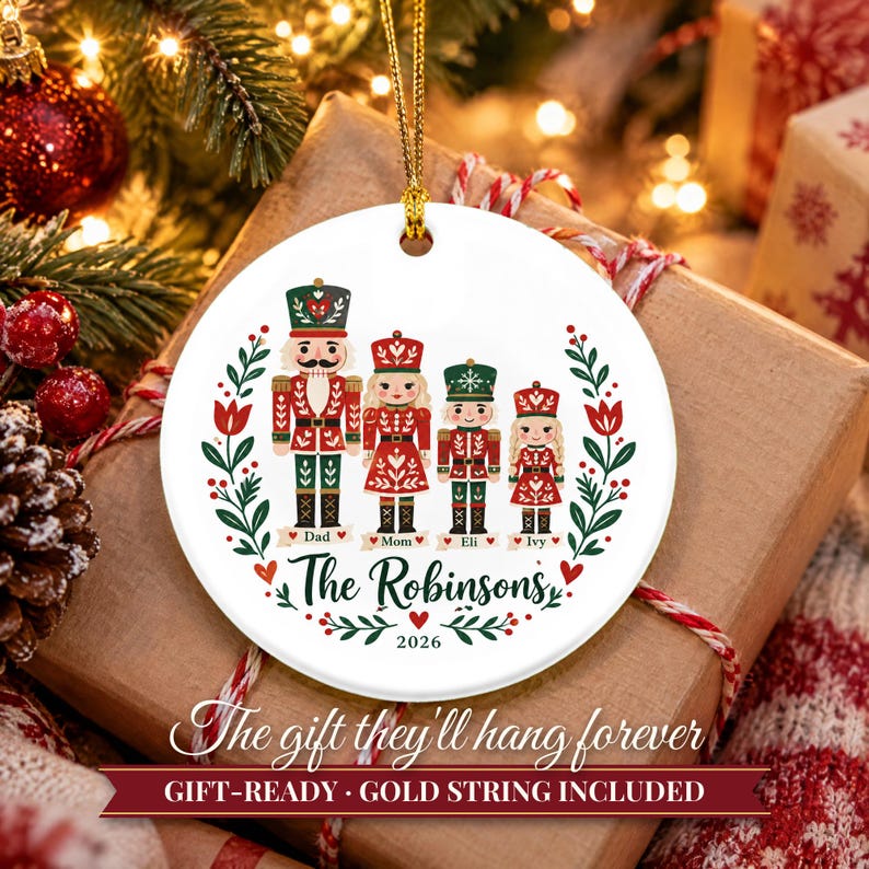 Nutcracker Ornament Christmas 2026, Family of Four Name Keepsake, Custom Nutcracker Family Gift, Toy Soldier Ceramic Tree Decor for Mom image 11