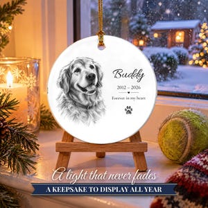 Personalized Pet Memorial Ornament from Photo, Custom Dog Portrait Sketch, Dog Memorial Gift, Pet Loss Gift, Dog Sympathy Keepsake image 13