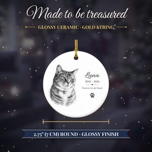 Personalized Cat Memorial Ornament from Photo, Custom Cat Portrait Sketch, Cat Memorial Gift, Pet Loss Gift, Cat Sympathy Keepsake zdjęcie 8