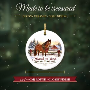Horse Ornament Christmas 2026, Horse Lover Gift for Girls, Equestrian Name Keepsake, Snowy Barn Country Ceramic Tree Decor for Rider image 5