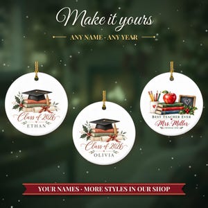 Graduation Ornament Class of 2026, Graduate Christmas Ornament with Name, College Grad Gift, High School Graduation Keepsake image 3