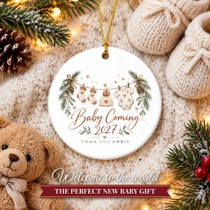 Pregnancy Announcement Ornament, Baby Coming 2027 Christmas Reveal, Expecting Parents Gift, Baby on the Way Keepsake with Name image 8