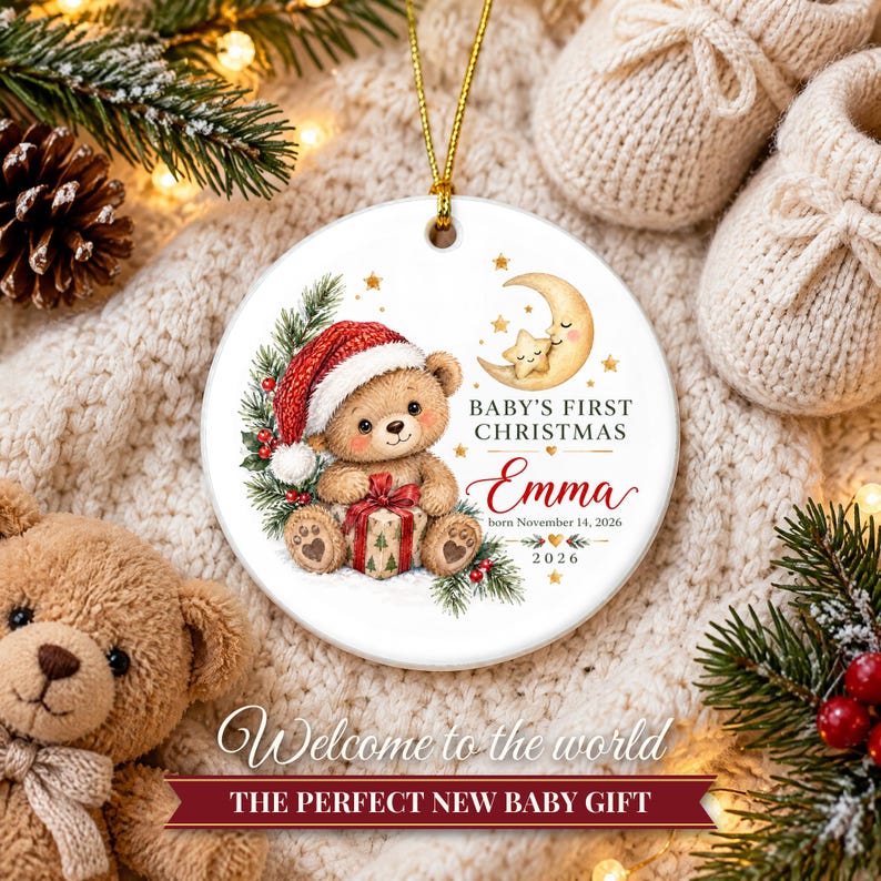 Baby's First Christmas Ornament 2026, Personalized Name Ornament with Teddy Bear, Newborn Keepsake, New Parents Gift, Baby's 1st Christmas image 8