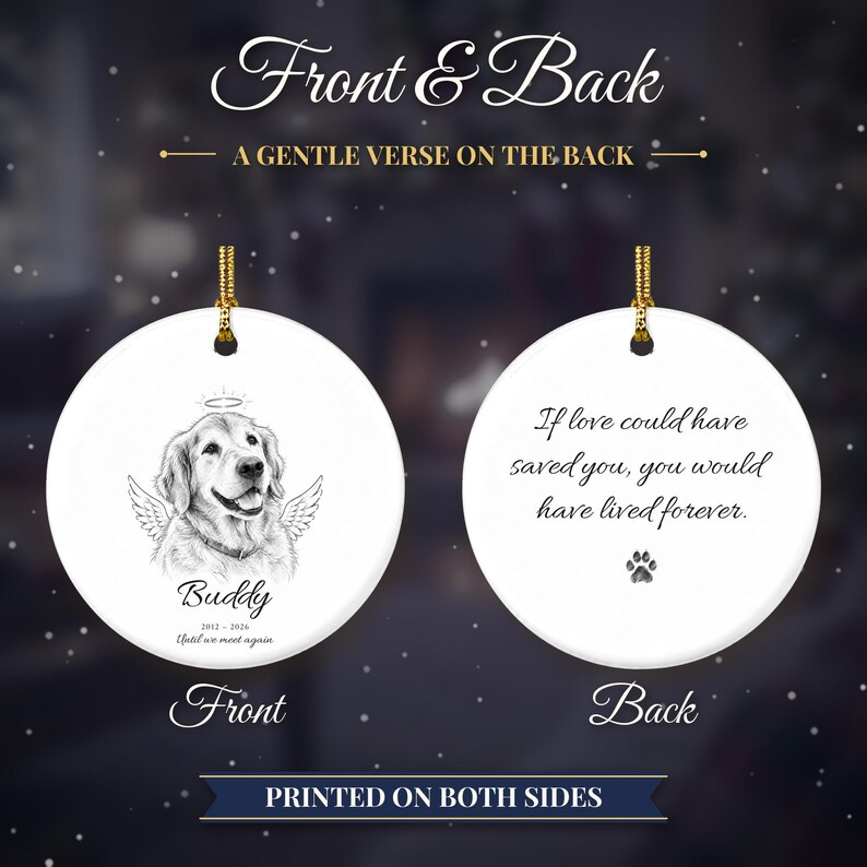 Adorno conmemorativo para mascotas de doble cara con alas de ángel, retrato personalizado de perro a partir de una foto, Puente Arcoíris, regalo para recordar a una mascota fallecida, regalo en memoria de un perro. imagen 2