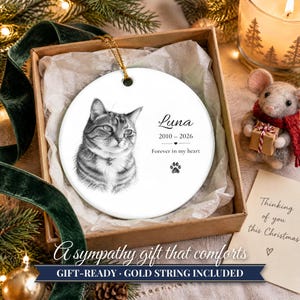 Personalized Cat Memorial Ornament from Photo, Custom Cat Portrait Sketch, Cat Memorial Gift, Pet Loss Gift, Cat Sympathy Keepsake zdjęcie 11