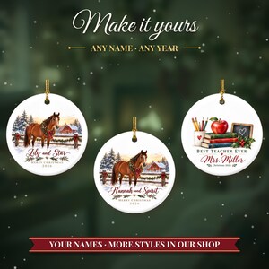 Horse Ornament Christmas 2026, Horse Lover Gift for Girls, Equestrian Name Keepsake, Snowy Barn Country Ceramic Tree Decor for Rider image 3