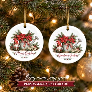 Gardener Gift Christmas Ornament 2026, Mom's Garden Custom Name Keepsake, Watering Can Poinsettia Gnome Ceramic Decor for Plant Lover image 9