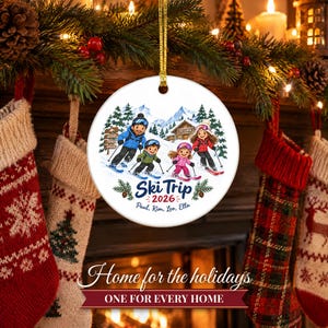 Ornement de Noël sur le thème du ski 2026, souvenir de vacances au ski en famille, décoration personnalisée avec nom pour chalet de montagne, cadeau pour skieur, ornement en céramique image 10