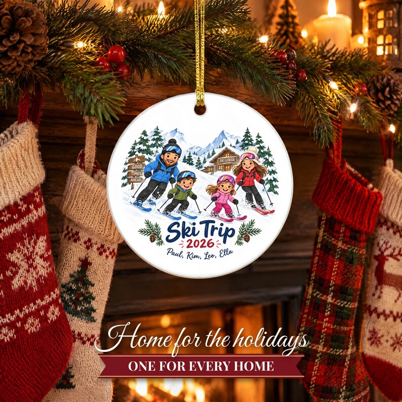 Ornement de Noël sur le thème du ski 2026, souvenir de vacances au ski en famille, décoration personnalisée avec nom pour chalet de montagne, cadeau pour skieur, ornement en céramique image 10