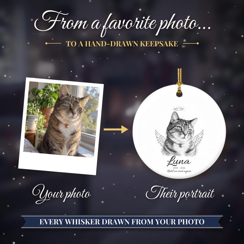 Personalized Cat Memorial Ornament from Photo, Custom Pet Portrait, Cat Mom Gift, Pet Loss Gift, Christmas Cat Remembrance Keepsake image 2