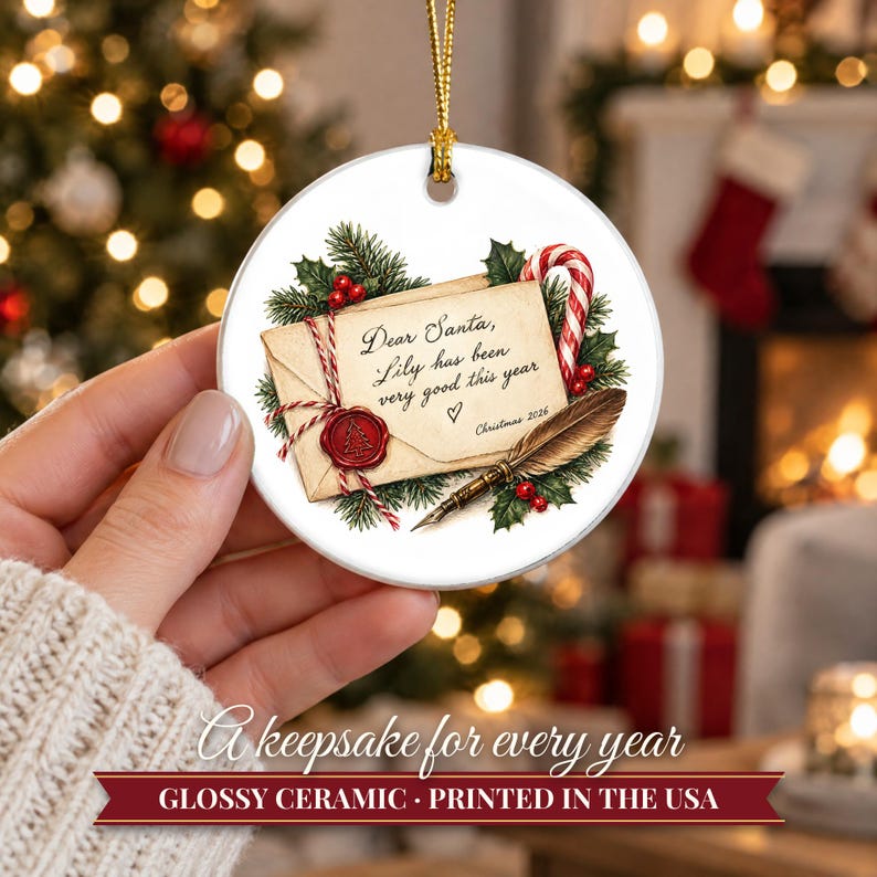 Letter to Santa Ornament Christmas 2026, Dear Santa Kids Keepsake, Been Good This Year Custom Name Gift, North Pole Ceramic Tree Decor image 12