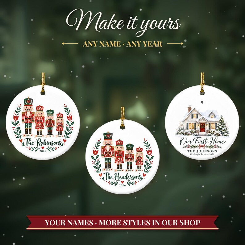 Nutcracker Ornament Christmas 2026, Family of Four Name Keepsake, Custom Nutcracker Family Gift, Toy Soldier Ceramic Tree Decor for Mom image 3