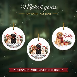 Dog Ornament 2026, Three Dogs in Santa Hats Christmas Ornament with Names, Dog Mom Gift, Dog Lover Gift, Multiple Pets Keepsake image 3